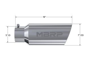 MBRP Universal Tip 7in O.D. Rolled End 5in inlet 18in length - T304 (SINGLE TIP)