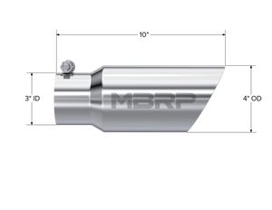 MBRP Universal Tip 4in OD 3in Inlet 10in Length Dual Wall Angled End T304