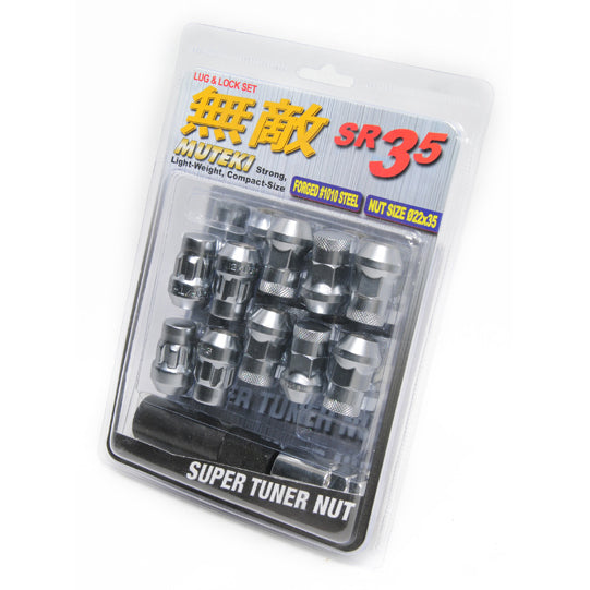 Wheel Mate Muteki SR35 Close End Lug Nuts w/ Lock Set - Satin Silver 12x1.50 35mm